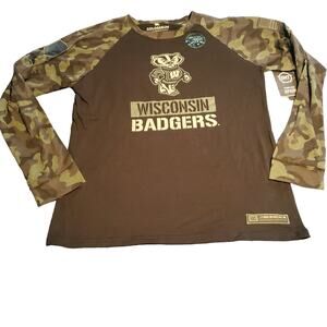 NEW Colosseum Youth XL Camo Wisconsin Badgers OHT Military Supported Tee FLAWS